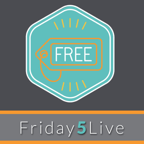 An illustration featuring a 'Free' tag with the text 'Friday 5 Live' below