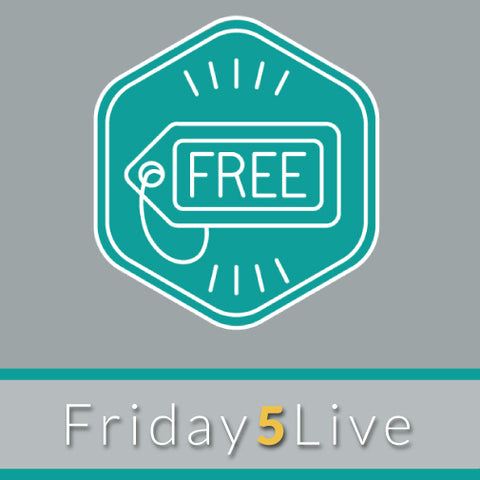 An illustration featuring a 'Free' tag with the text 'Friday 5 Live' below